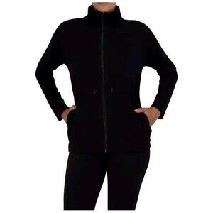 Gaiam Jacket Women Size XS Color Black Zip Up Stretch Cinch Waist Mockneck  B12